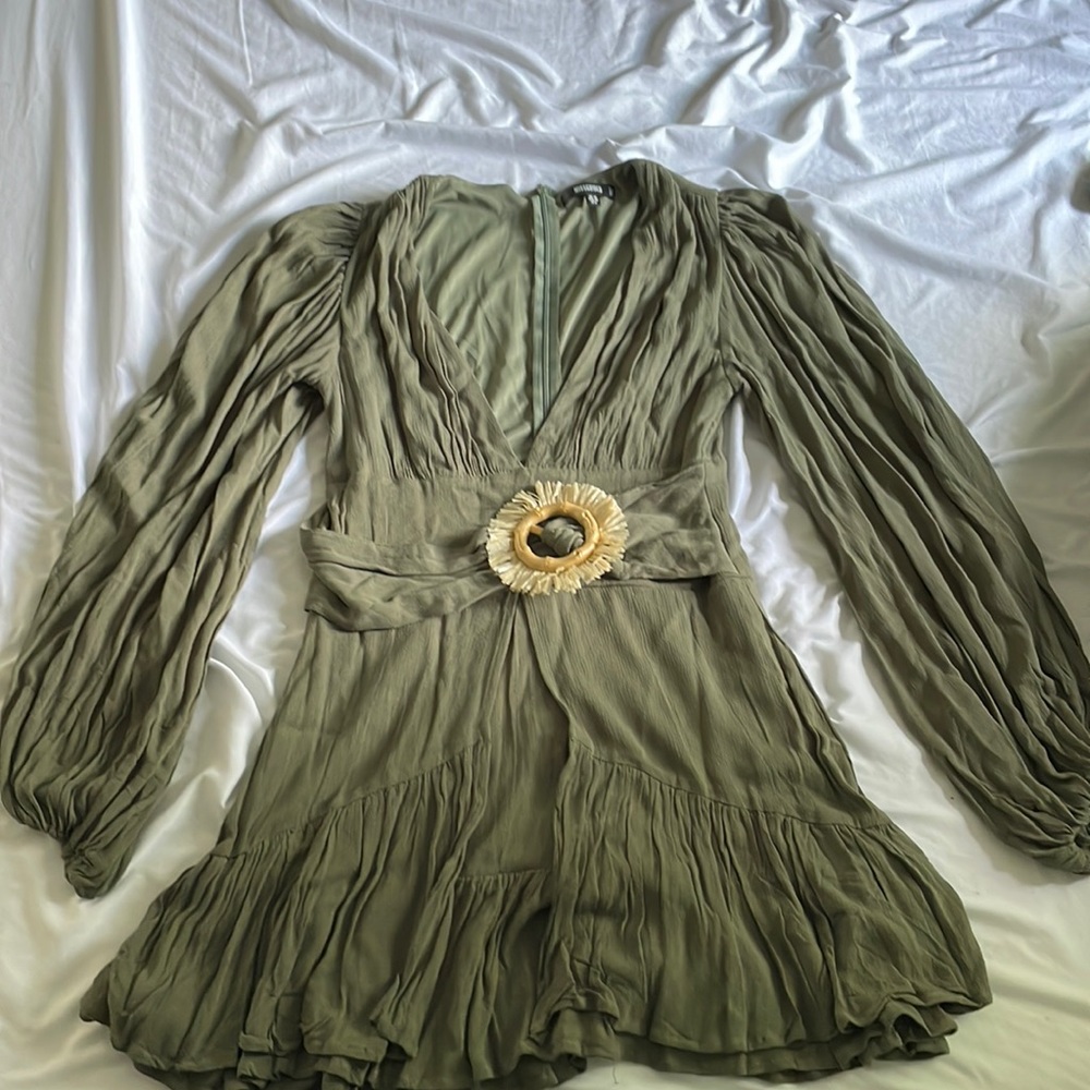 Long sleeve green mini dress